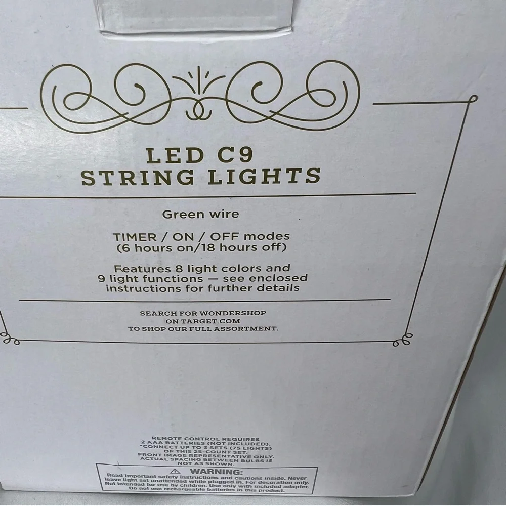 Wondershop LED C9 String Lights 25 Lights With Remote Control 2 Boxes New